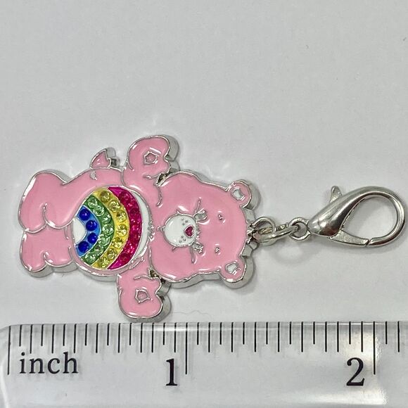Care Bears Cheer Bear Pink Clip On Charm Rainbow Belly Enamel Zipper Pull Bag - Picture 9 of 9